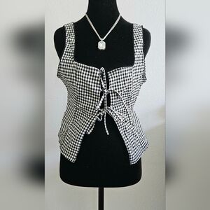 Windsor Black White Gingham Tie Front Corset Top Coquette Size L